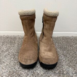 Women’s Tan Suede Winter Zip Boots with Shearling Collar